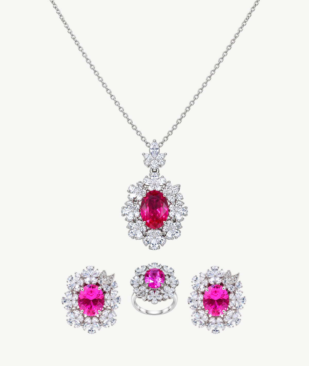 PINK STONE SILVER WEDDING SET | طقم زفاف فضة بأحجار وردية