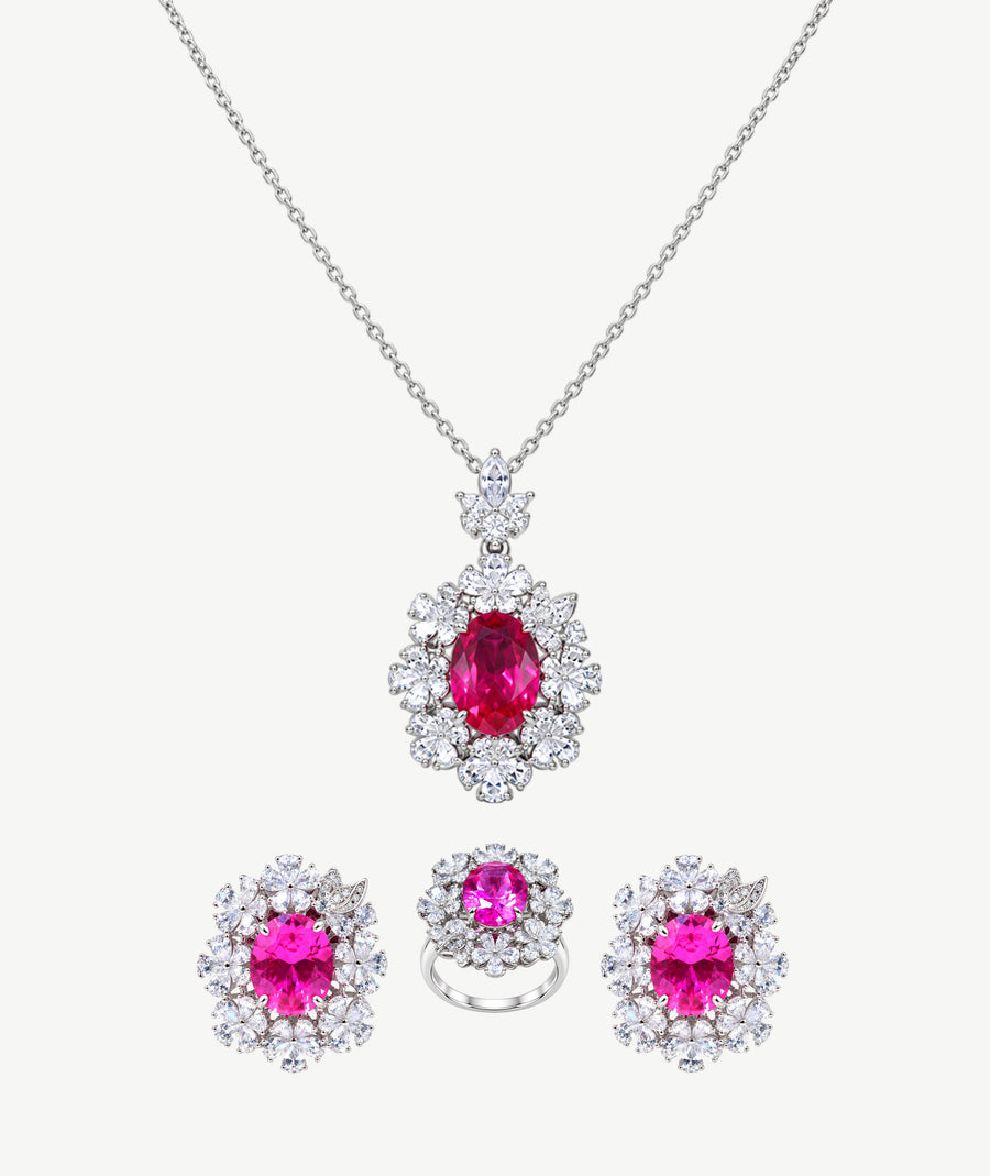 PINK STONE SILVER WEDDING SET | طقم زفاف فضة بأحجار وردية