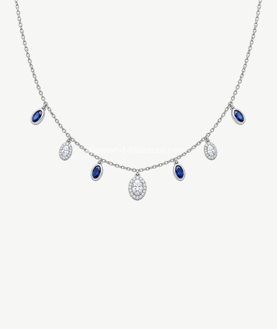 BLUE OVAL SILVER CHOKER | شوكر فضة بأحجار زرقاء بيضاوية