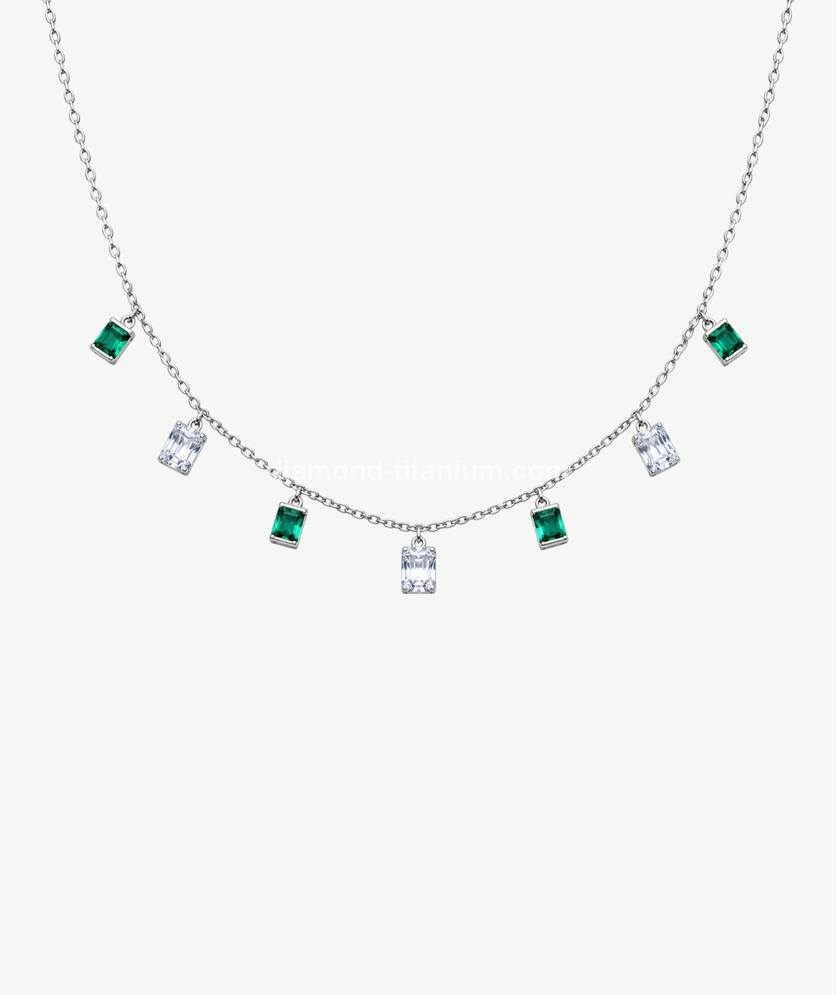 GREEN & WHITE RECTANGLE SILVER CHOKER | شوكر فضة بأحجار خضراء وبيضاء