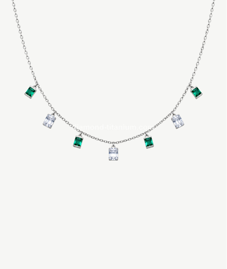 GREEN & WHITE RECTANGLE SILVER CHOKER | شوكر فضة بأحجار خضراء وبيضاء
