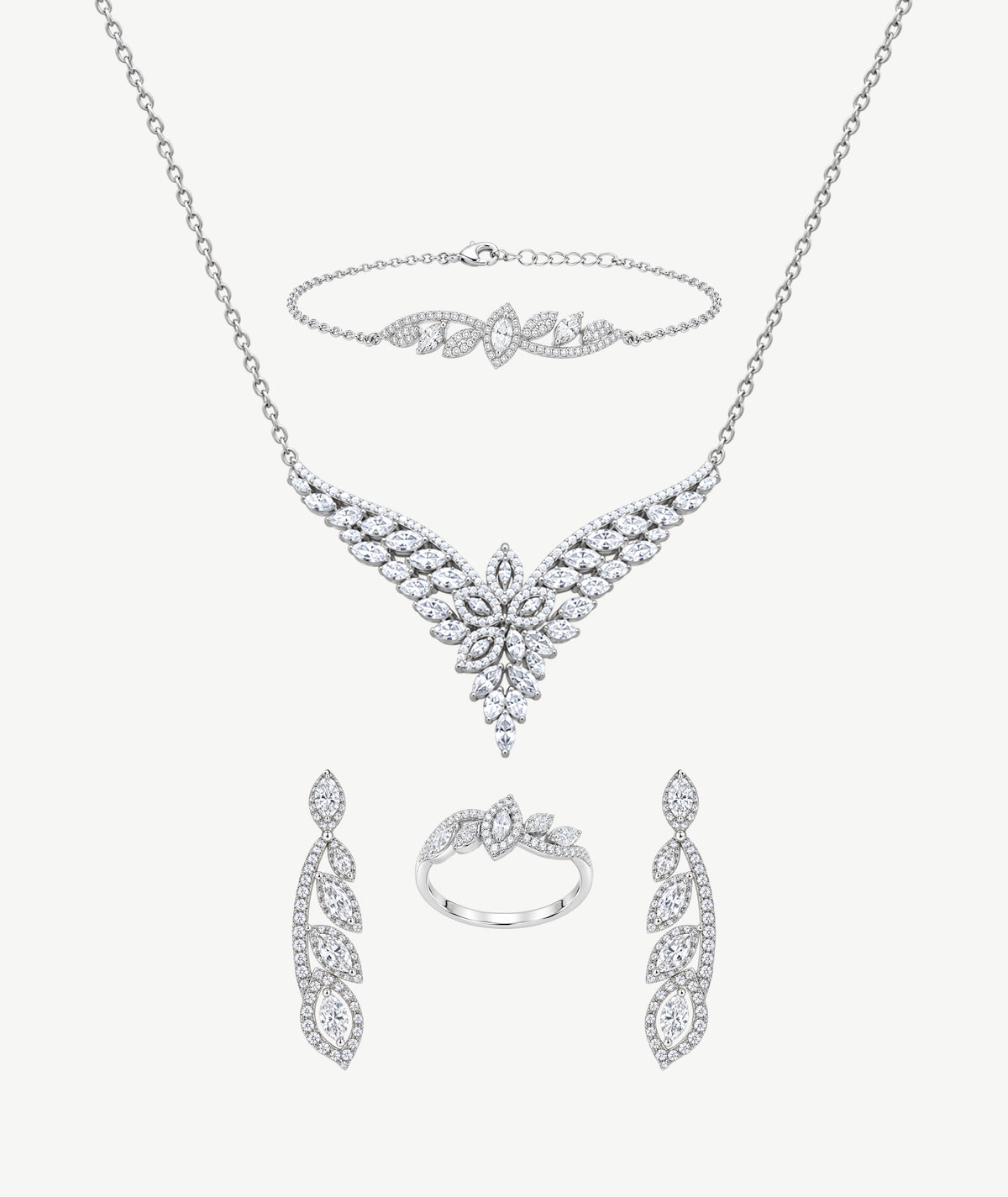 4 PCS LEAF DESIGN SILVER WEDDING SET | طقم زفاف فضة 4 قطع بتصميم أوراق