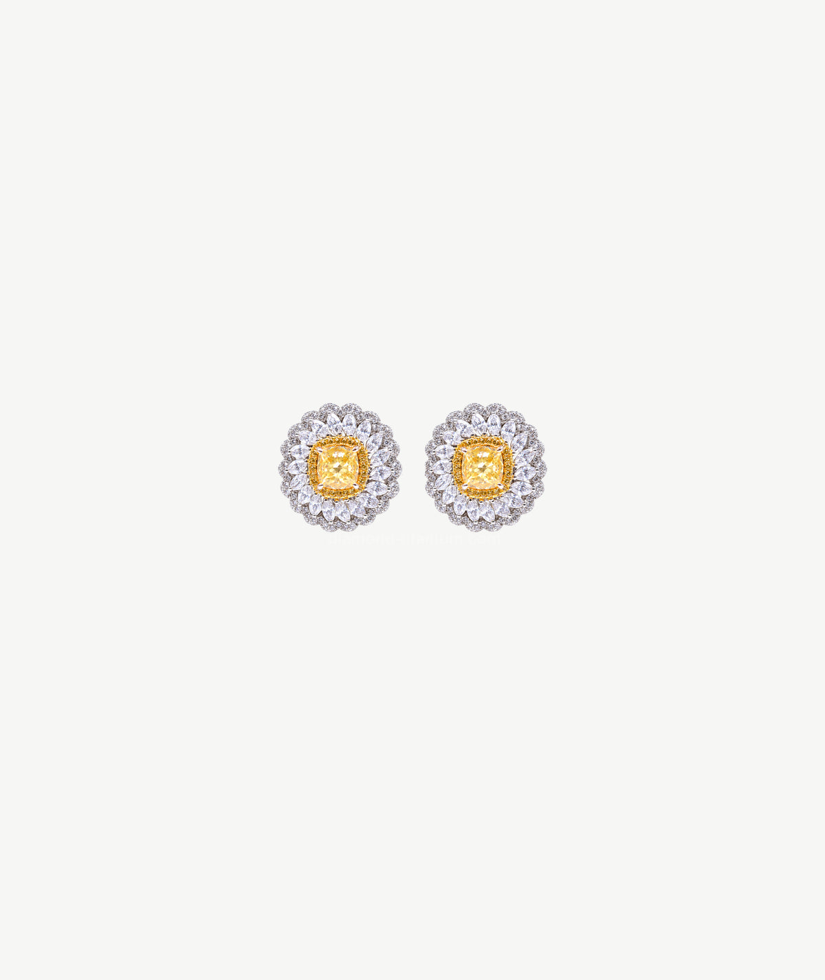 YELLOW CUSHION FLORAL SILVER EARRINGS | أقراط فضة بحجر أصفر كوشن وتصميم زهري