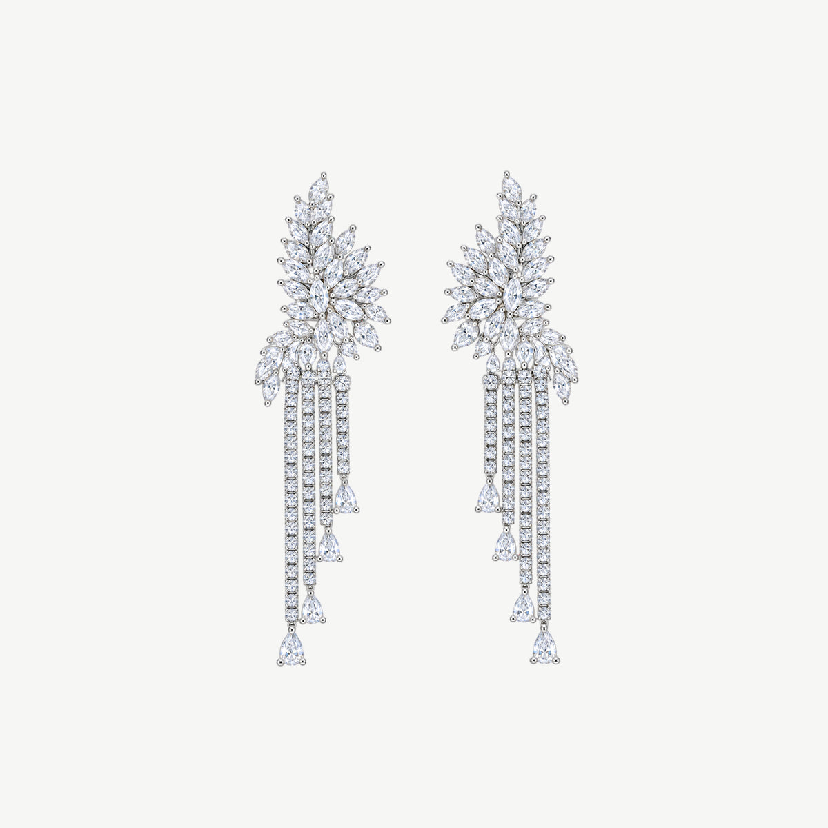 WHITE FLORAL DROP SILVER EARRINGS | أقراط فضة متدلية بأحجار