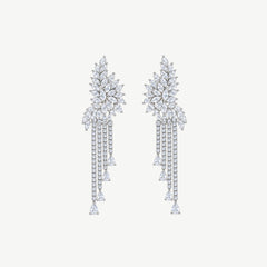 WHITE FLORAL DROP SILVER EARRINGS | أقراط فضة متدلية بأحجار