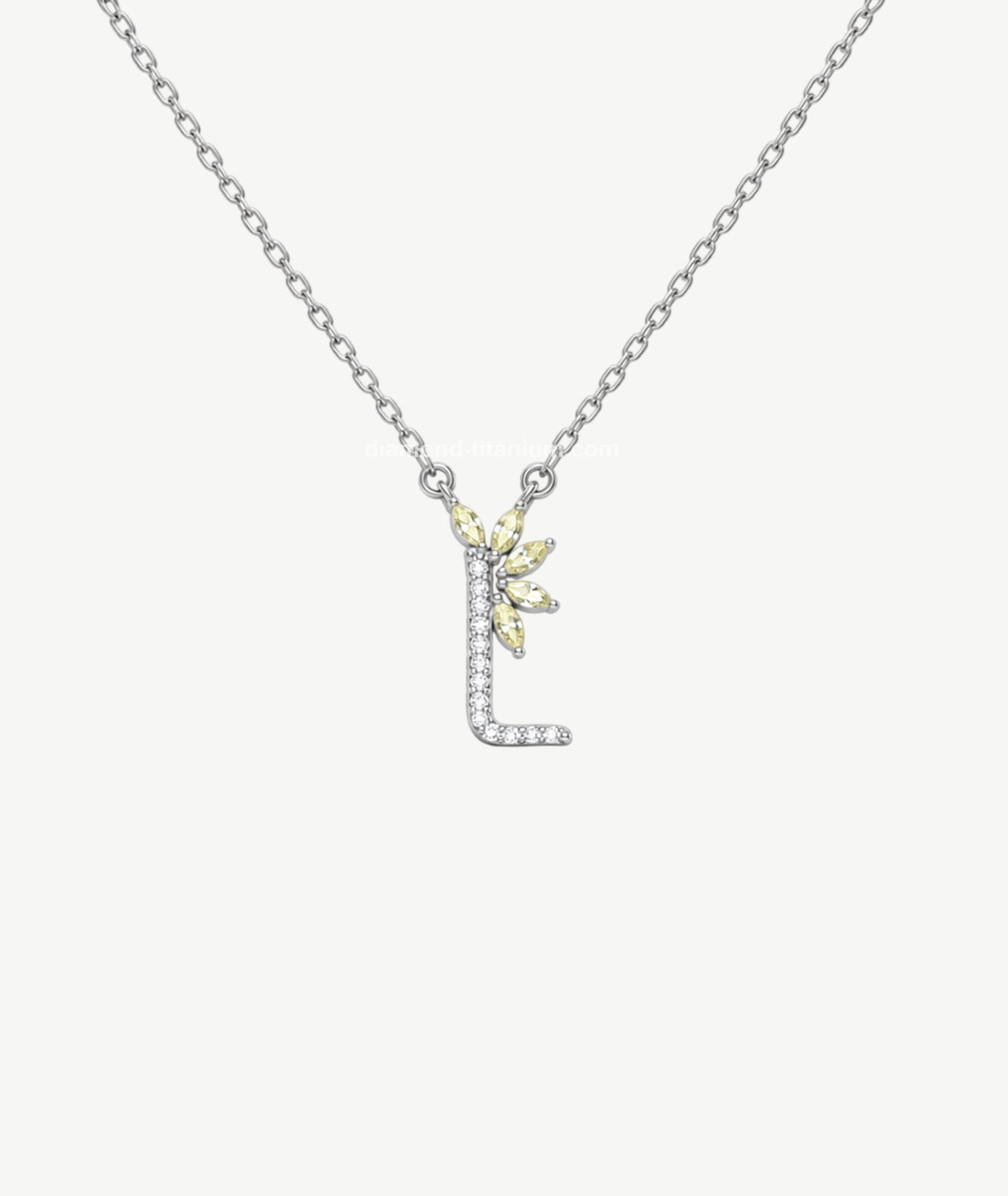 YELLOW STONE LETTER PENDANT SILVER NECKLACE | عقد فضة بتعليقة حرف وأحجار صفراء