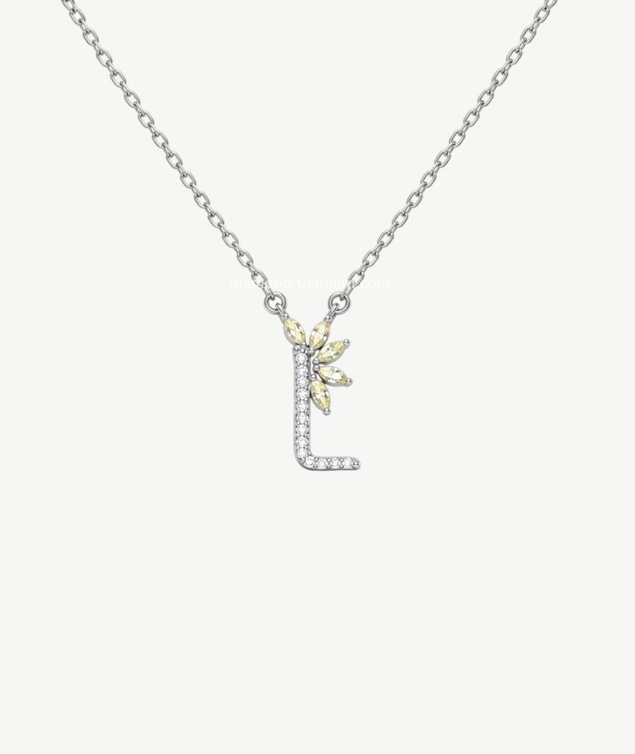 YELLOW STONE LETTER PENDANT SILVER NECKLACE | عقد فضة بتعليقة حرف وأحجار صفراء