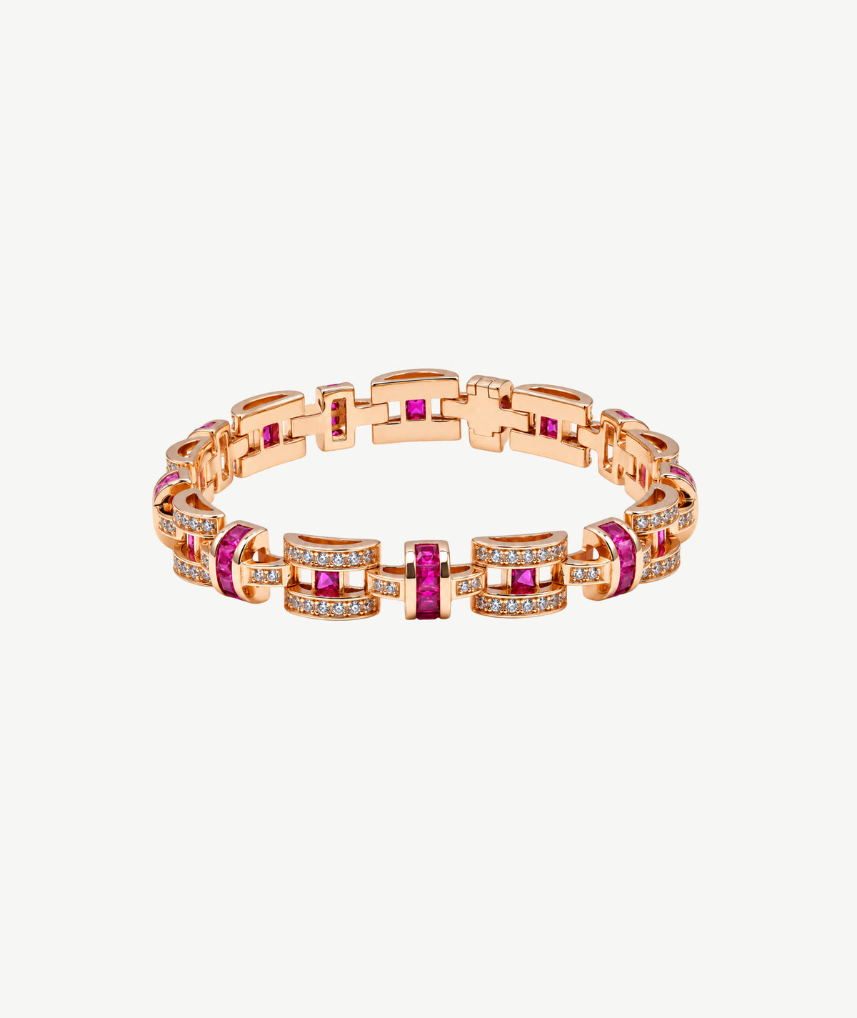 PINK STONE ROSE GOLD PLATED SILVER BRACELET | سوار فضة مطلي روز جولد بأحجار وردية