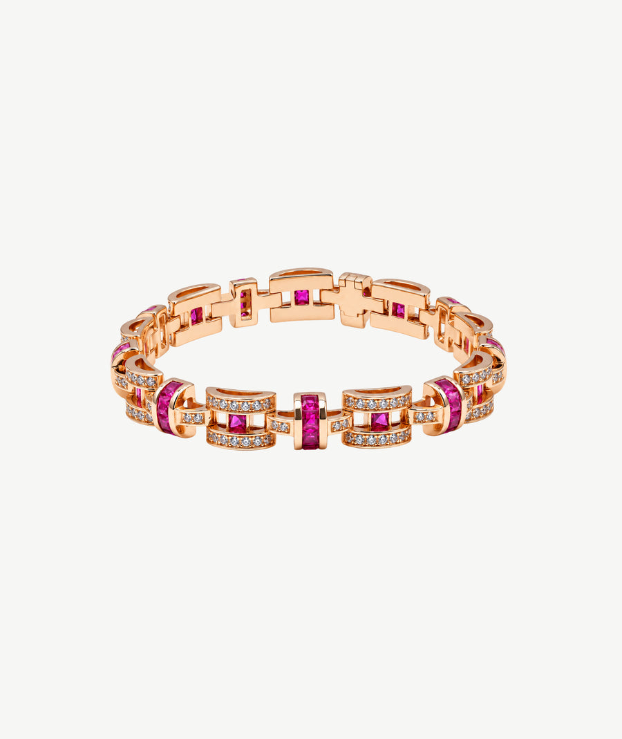 PINK STONE ROSE GOLD PLATED SILVER BRACELET | سوار فضة مطلي روز جولد بأحجار وردية