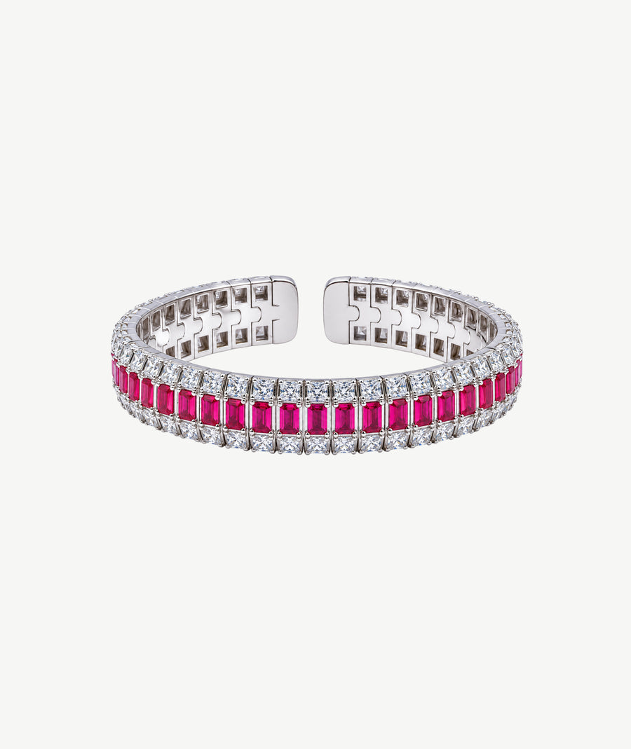 MULTI PINK STONE SILVER BANGLE | سوار فضة بأحجار وردية متعددة