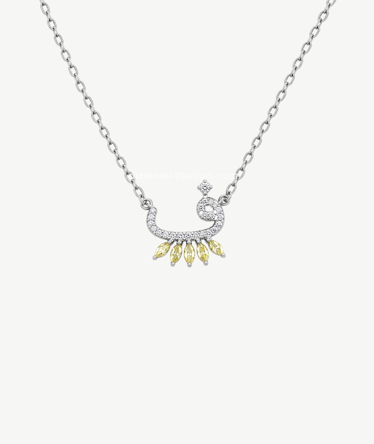 YELLOW STONE LETTER PENDANT SILVER NECKLACE | عقد فضة بتعليقة حرف وأحجار صفراء
