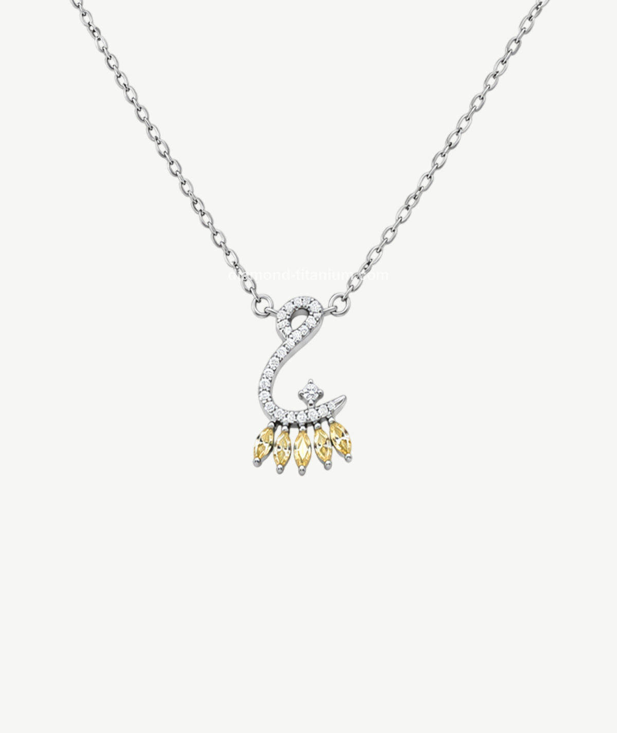 YELLOW STONE LETTER PENDANT SILVER NECKLACE | عقد فضة بتعليقة حرف وأحجار صفراء