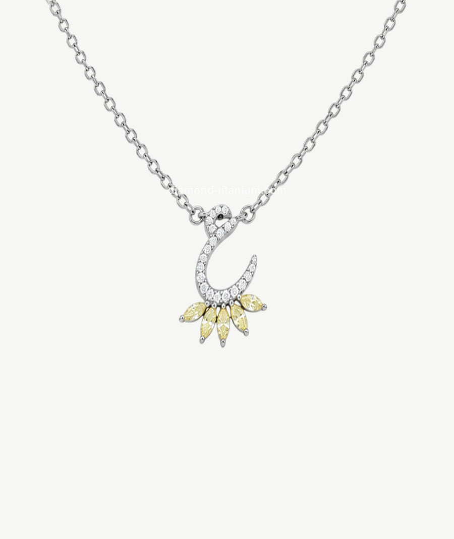 YELLOW STONE LETTER PENDANT SILVER NECKLACE | عقد فضة بتعليقة حرف وأحجار صفراء