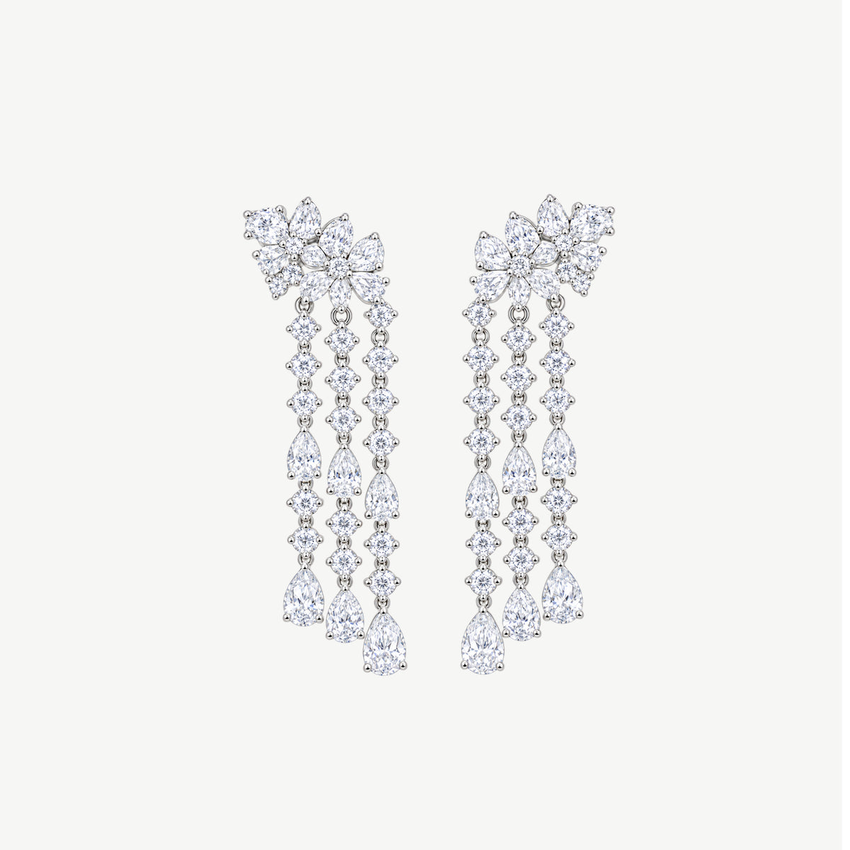 WHITE FLORAL DROP SILVER EARRINGS | أقراط فضة متدلية بأحجار