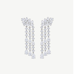 WHITE FLORAL DROP SILVER EARRINGS | أقراط فضة متدلية بأحجار
