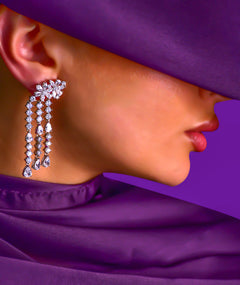WHITE FLORAL DROP SILVER EARRINGS | أقراط فضة متدلية بأحجار