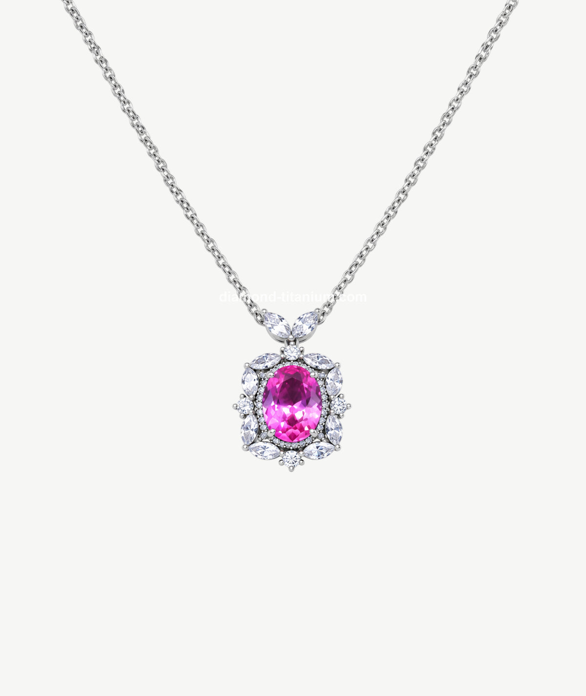 PINK OVAL SILVER NECKLACE | عقد فضة بحجر وردي بيضاوي