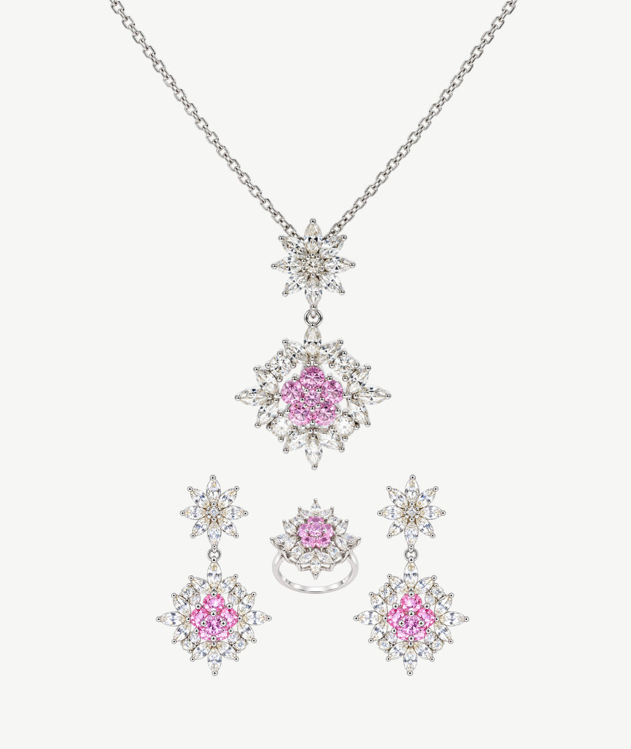 PINK FLOWER SILVER WEDDING SET | طقم زفاف فضة بزهور وردية