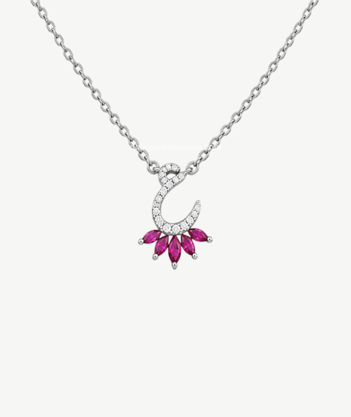 PINK STONE LETTER PENDANT SILVER NECKLACE | عقد فضة بتعليقة حرف وأحجار وردية