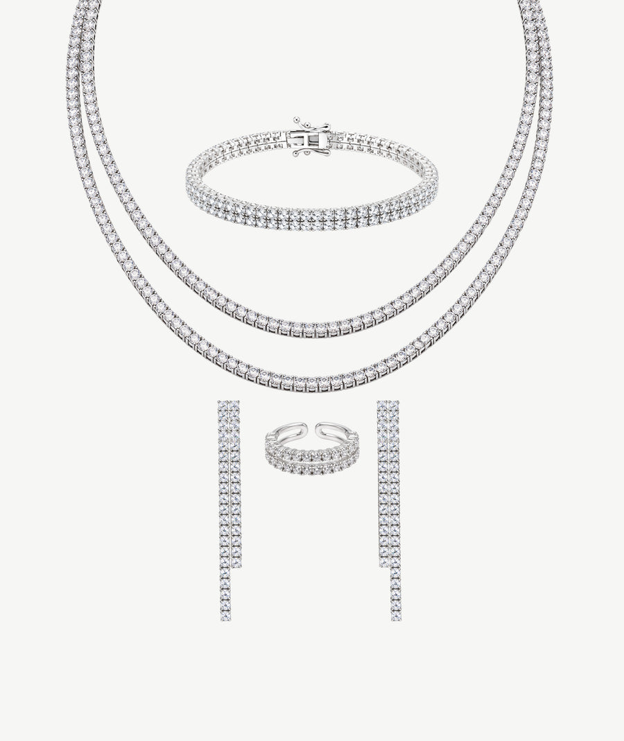 DOUBLE ROW SILVER TENNIS SET | طقم تنس فضة صفين