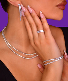 DOUBLE ROW SILVER TENNIS SET | طقم تنس فضة صفين