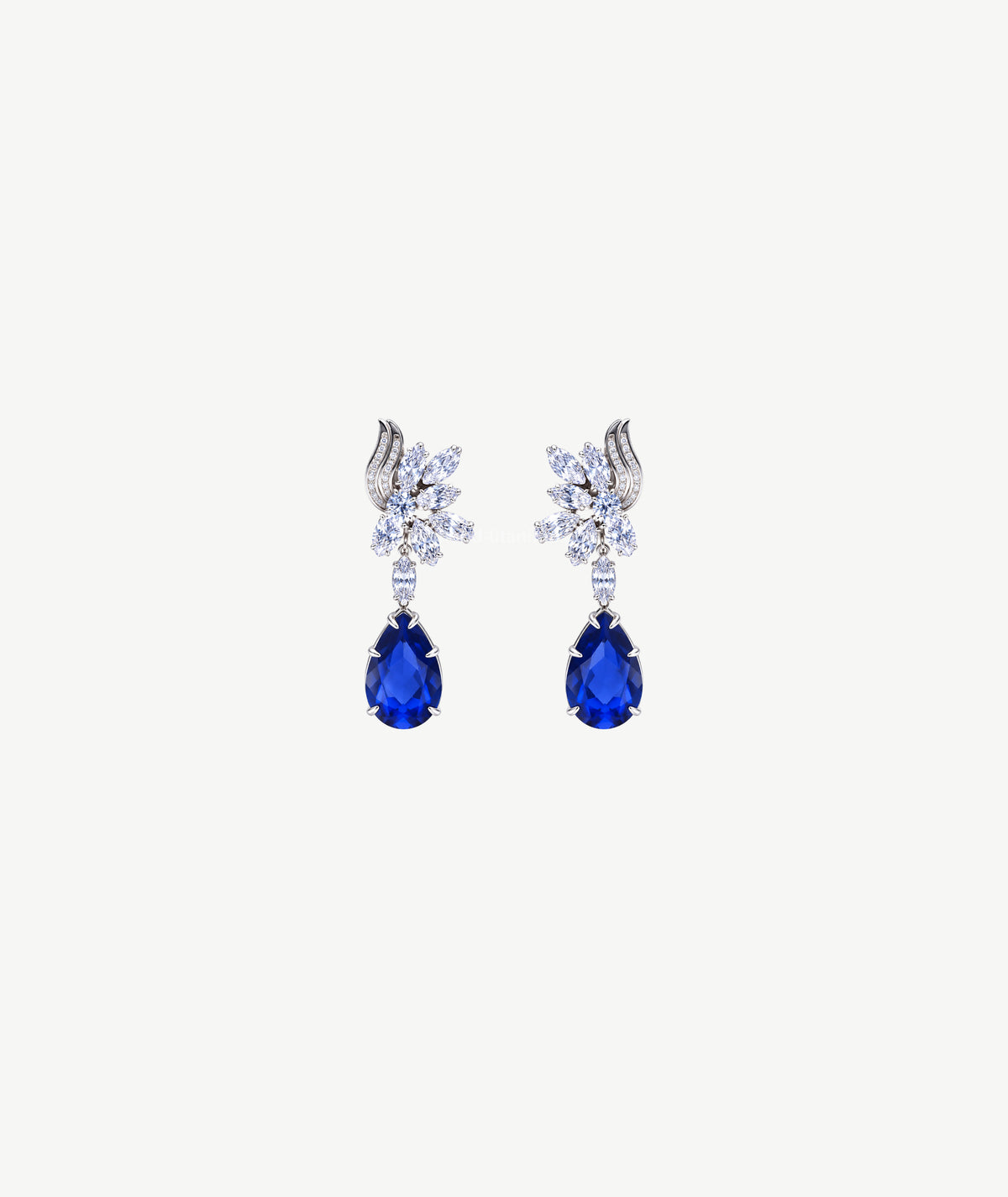 BLUE PEAR STONE SILVER DROP EARRINGS | أقراط فضة متدلية بحجر أزرق كمثري