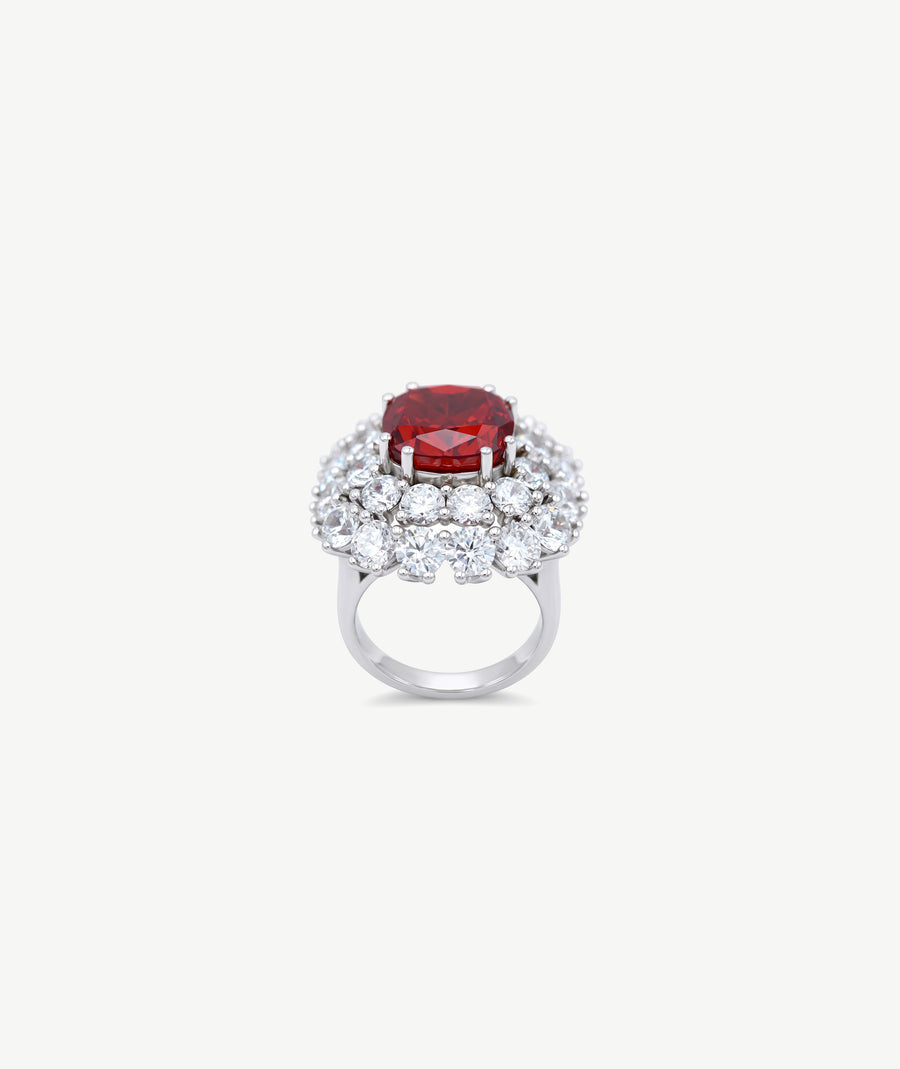 RUBY RED HALO SILVER RING | خاتم فضة بحجر أحمر