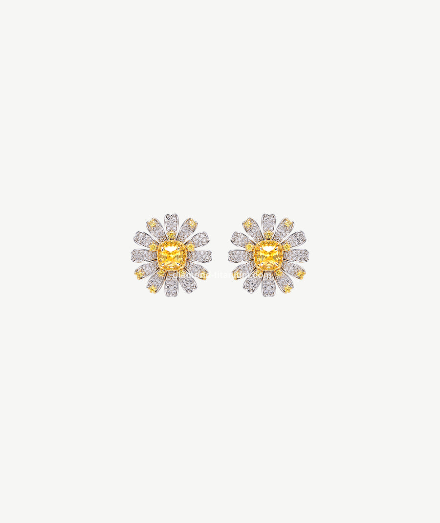 YELLOW FLORAL SILVER EARRINGS | أقراط فضة بتصميم زهري أصفر
