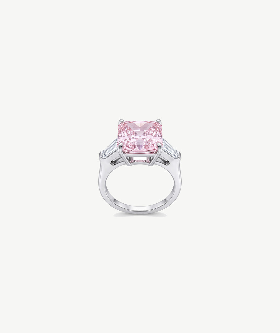 PINK CUSHION SILVER RING | خاتم فضة بحجر وردي
