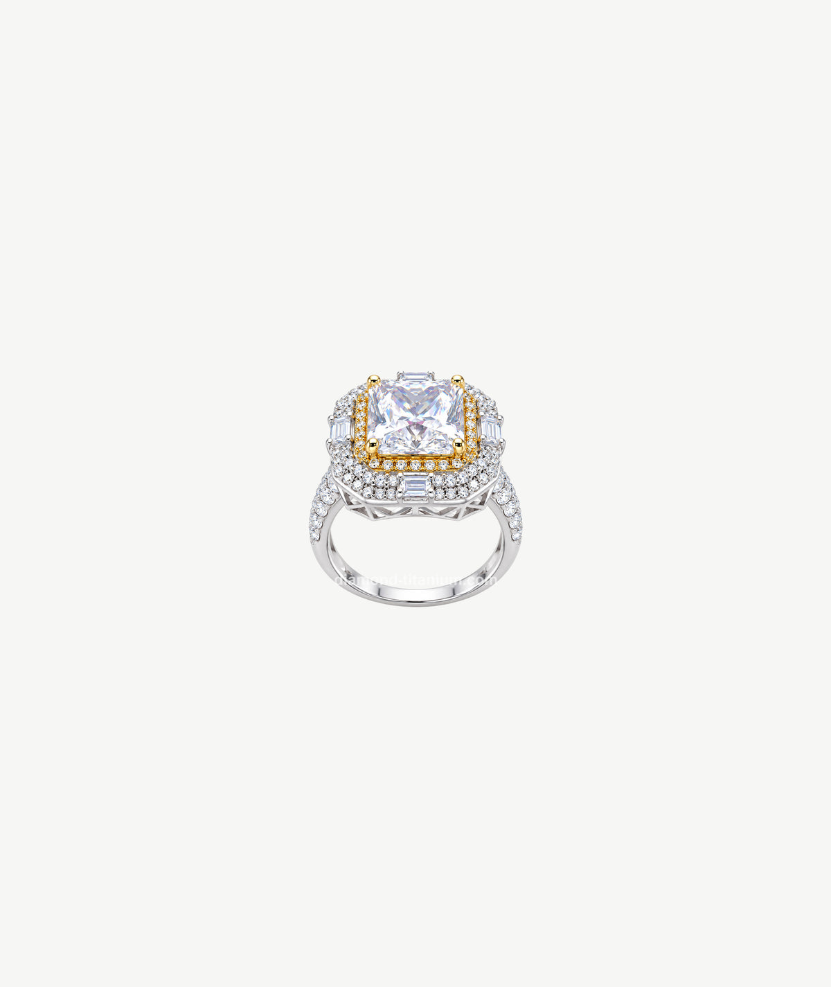 WHITE STONE GOLD ACCENT SILVER RING | خاتم فضة بحجر أبيض ولمسات ذهبية