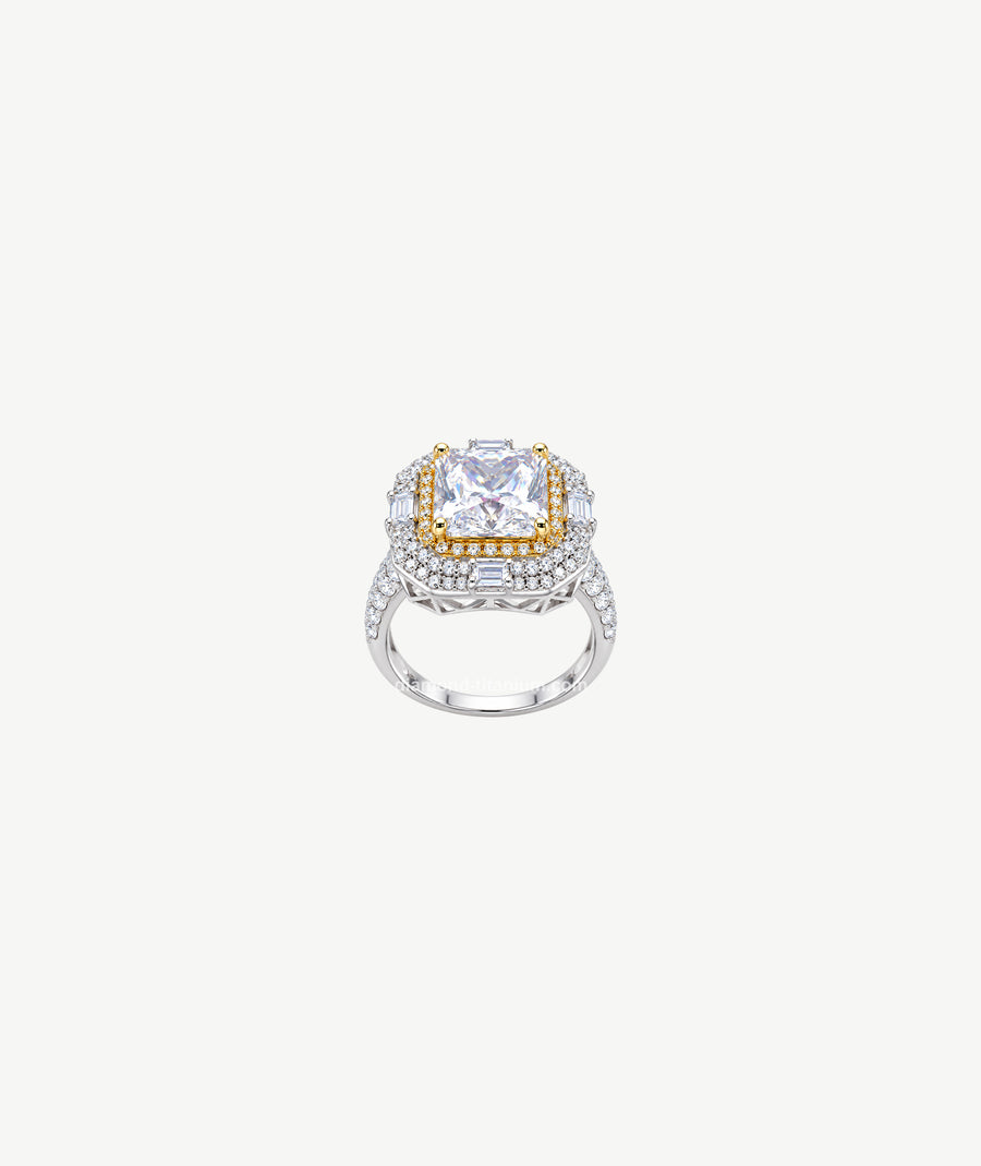 WHITE STONE GOLD ACCENT SILVER RING | خاتم فضة بحجر أبيض ولمسات ذهبية