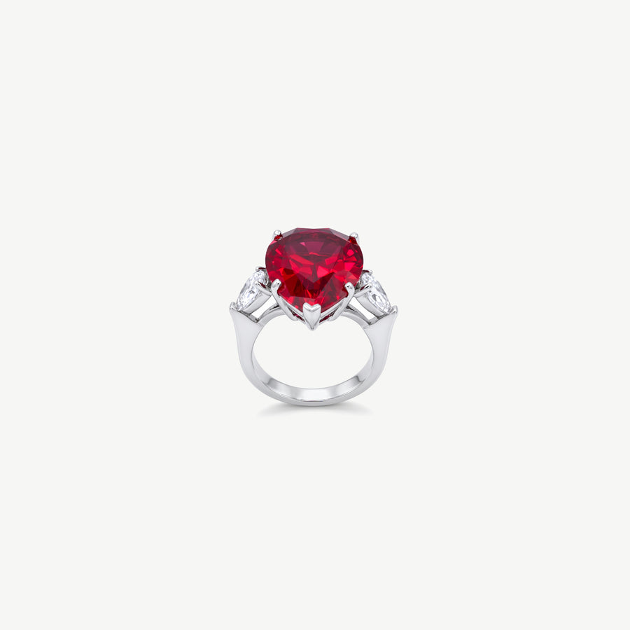 RED PEAR SILVER RING | خاتم فضة بحجر أحمر بشكل كمثري