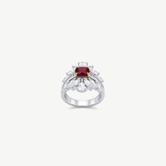 RED FLORAL SILVER RING | خاتم فضة بحجر أحمر وتصميم زهري