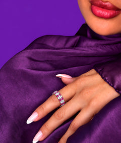 PINK MULTI-STONE SILVER RING | خاتم فضة متعدد الأحجار الوردية