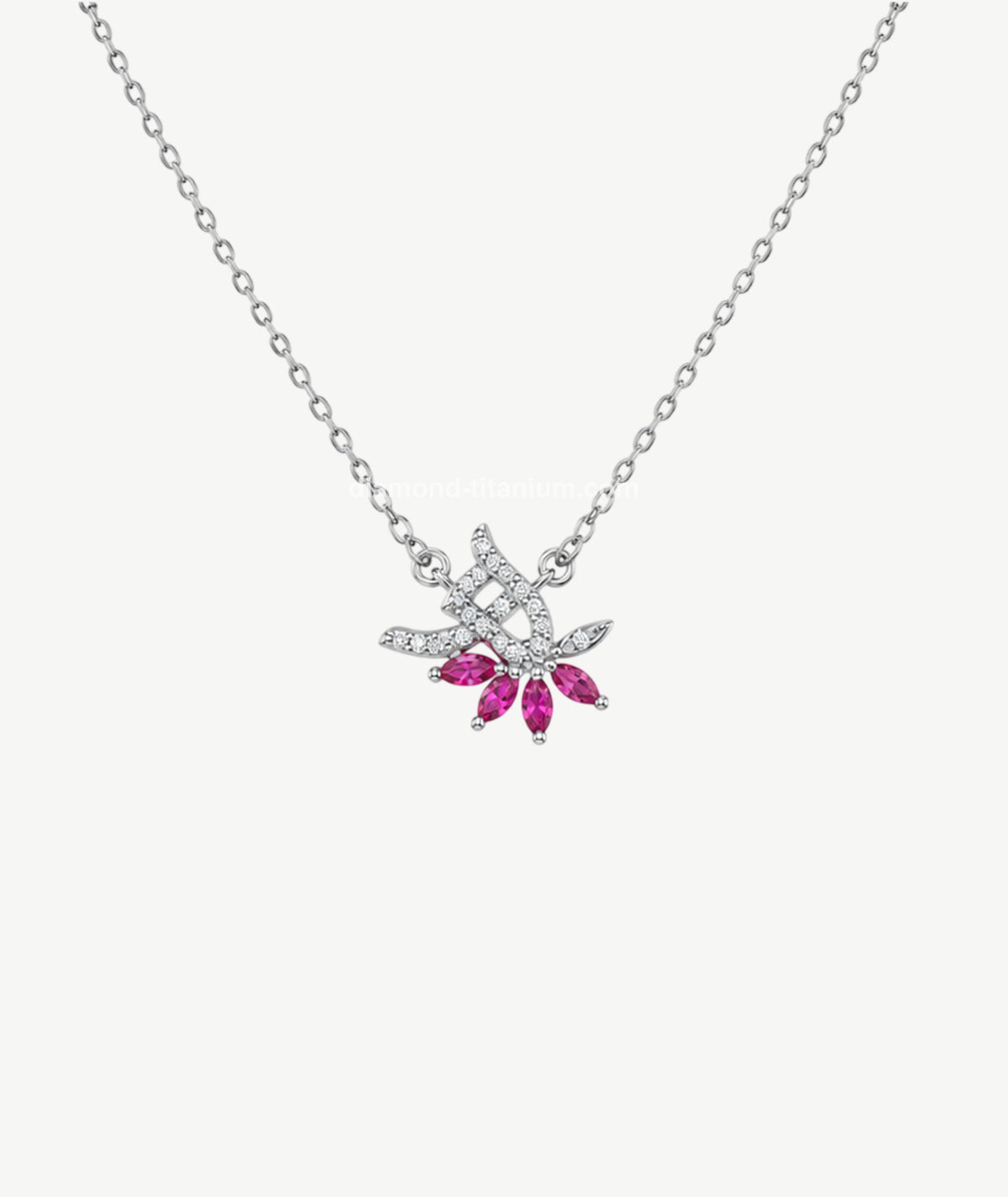 PINK STONE LETTER PENDANT SILVER NECKLACE | عقد فضة بتعليقة حرف وأحجار وردية