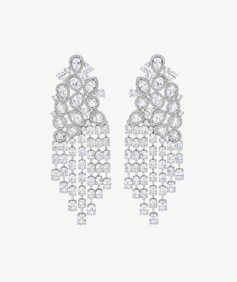 WHITE CASCADE SILVER EARRINGS | أقراط فضة متدلية بأحجار بيضاء
