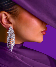 WHITE CASCADE SILVER EARRINGS | أقراط فضة متدلية بأحجار بيضاء