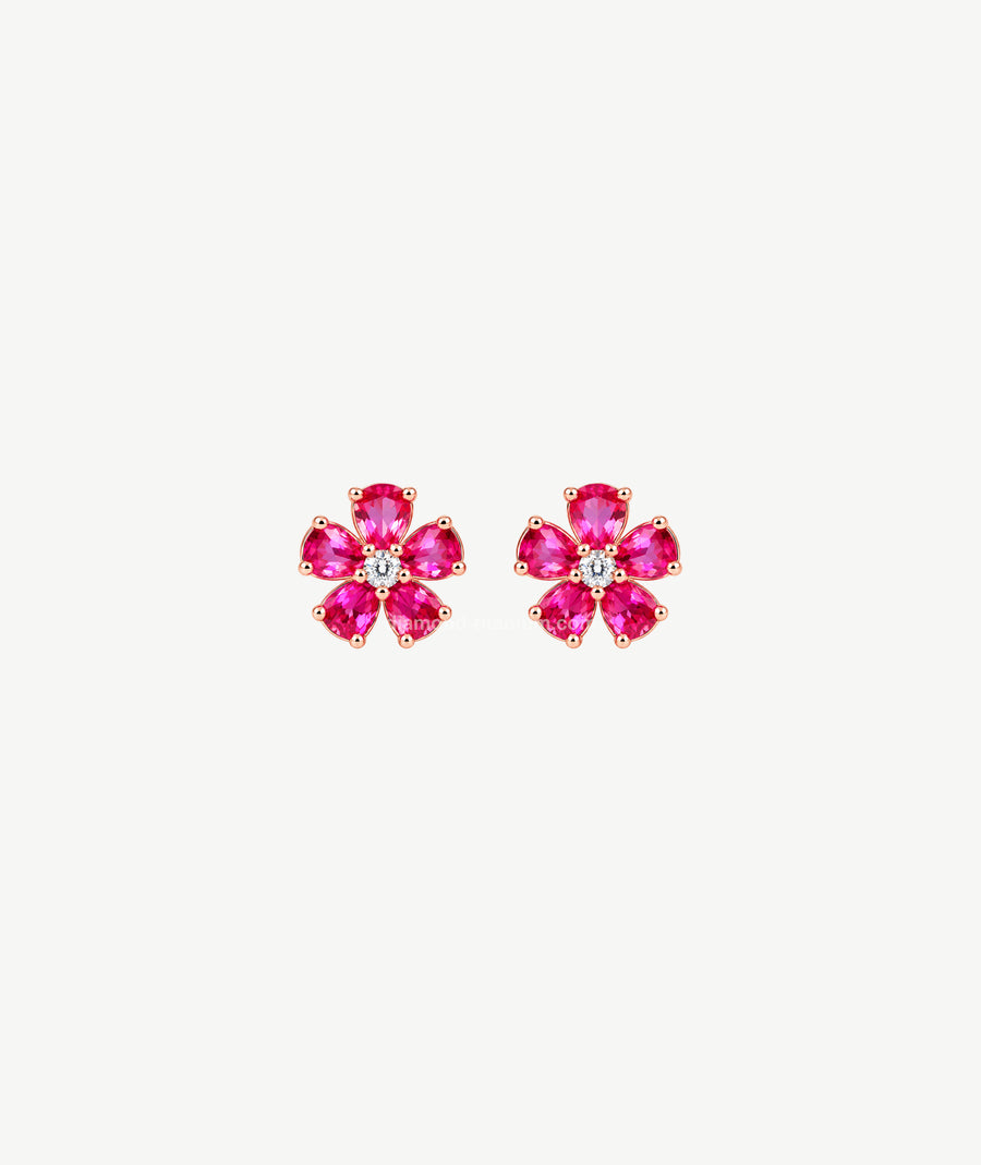 PINK FLOWER SILVER EARRINGS | أقراط فضة بتصميم زهرة وردية