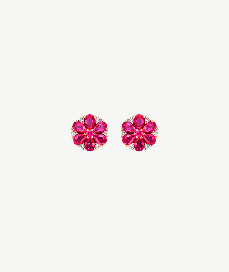 PINK FLOWER SILVER EARRINGS | أقراط فضة بتصميم زهرة وردية