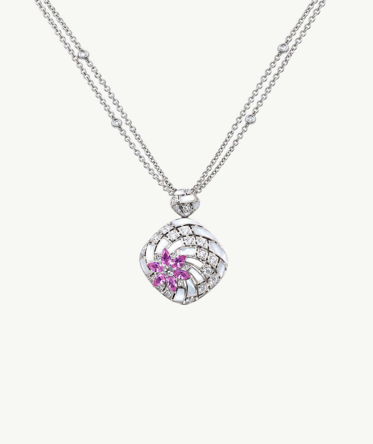 PINK FLOWER SILVER NECKLACE | عقد فضة بزهرة وردية