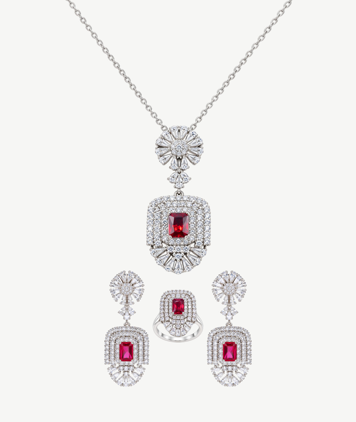 RED STONE SILVER WEDDING SET | طقم زفاف فضة بأحجار حمراء