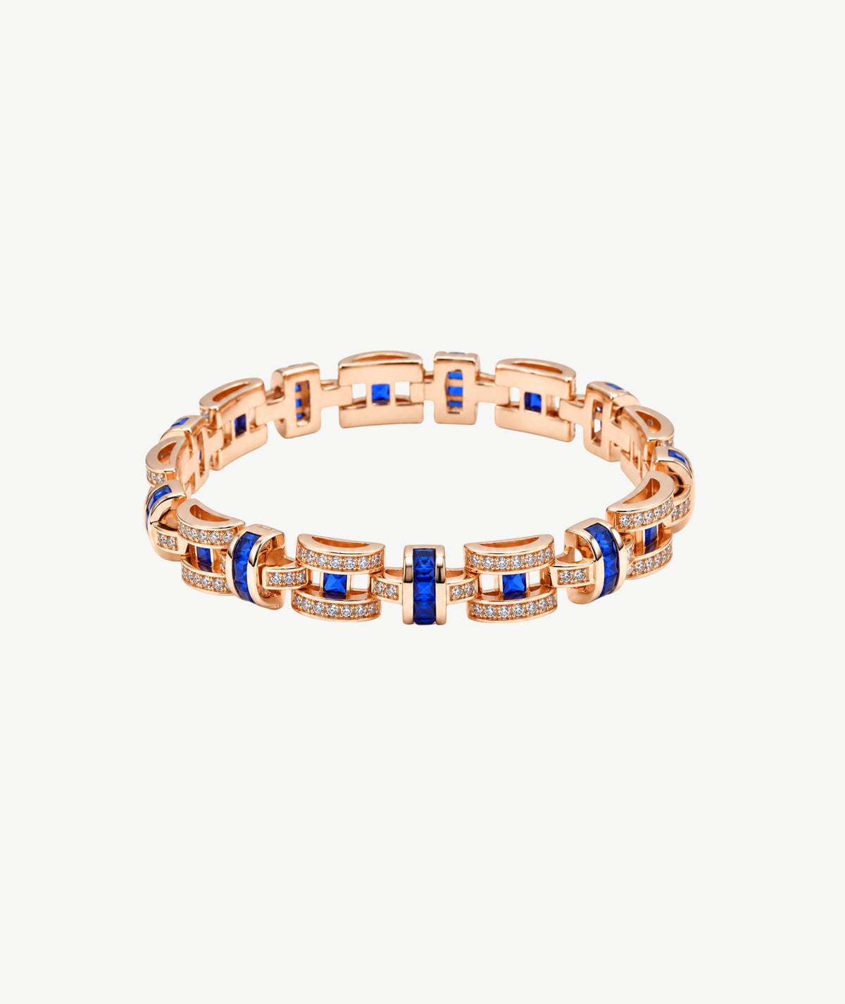 BLUE STONE ROSE GOLD PLATED SILVER BRACELET | سوار فضة مطلي روز جولد بأحجار زرقاء
