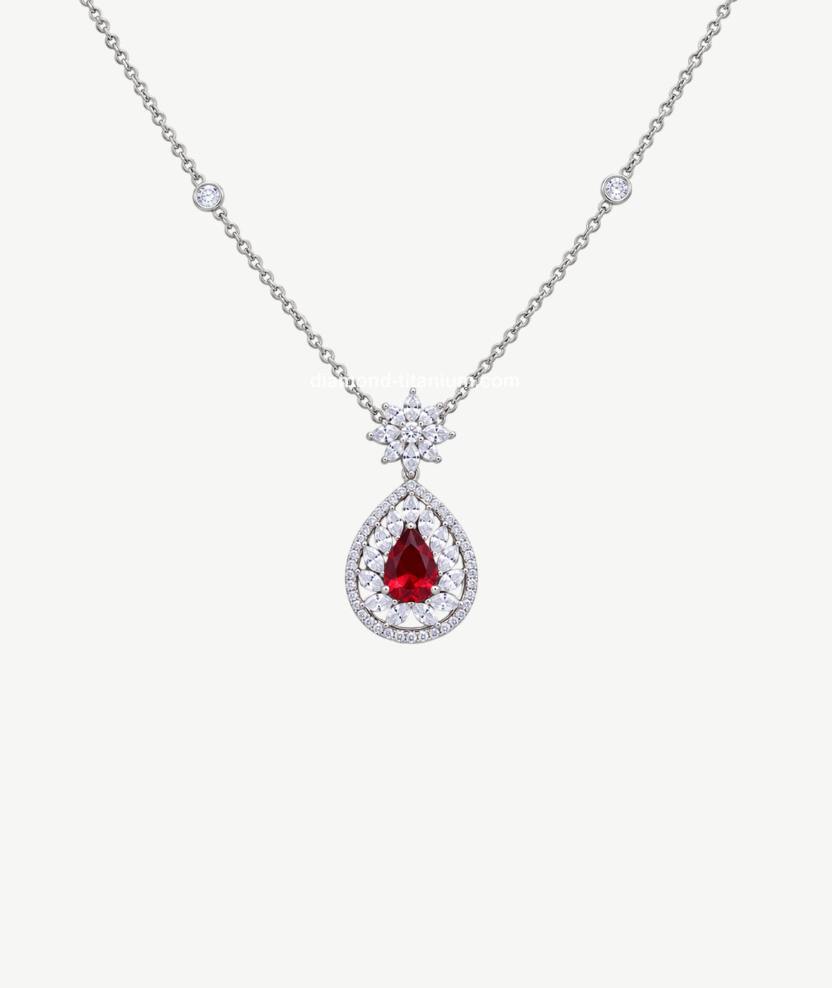 RED PEAR SILVER NECKLACE | عقد فضة بحجر أحمر بشكل كمثرى