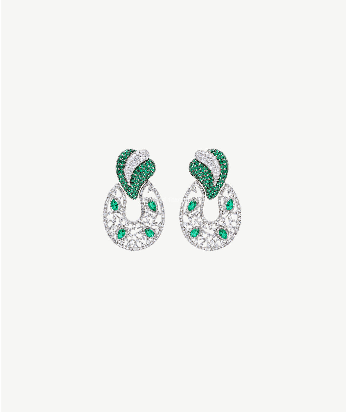 LUXURY GREEN STONE SILVER WEDDING EARRINGS | أقراط زفاف فضية فاخرة بالأحجار الخضراء