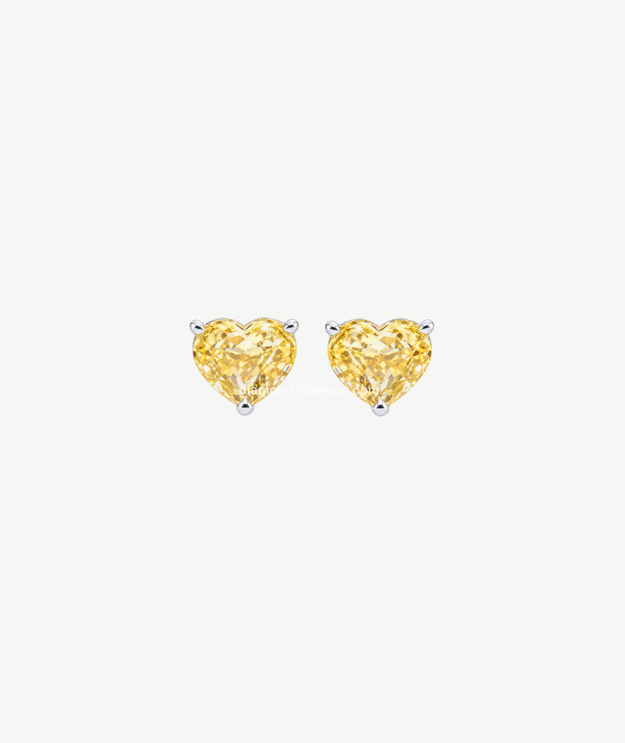 YELLOW HEART SILVER EARRINGS | أقراط فضة بحجر أصفر على شكل قلب