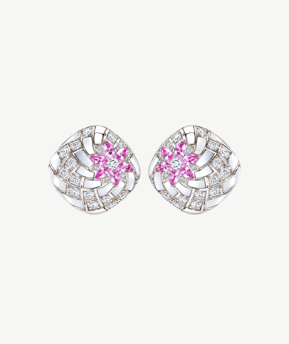 PINK FLOWER SILVER EARRINGS | أقراط فضة بزهرة وردية