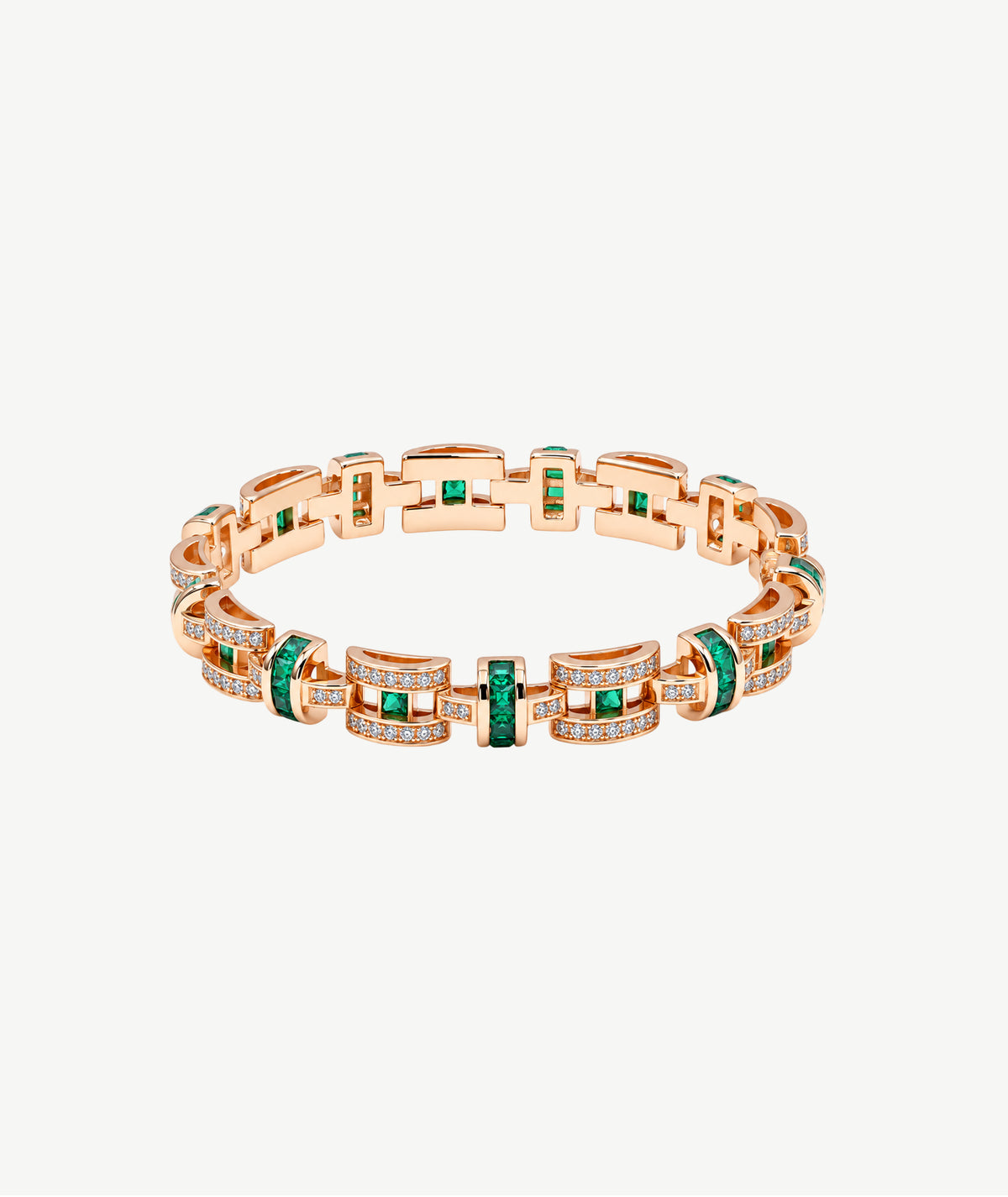 GREEN STONE ROSE GOLD PLATED SILVER BRACELET | سوار فضة مطلي روز جولد بأحجار خضراء
