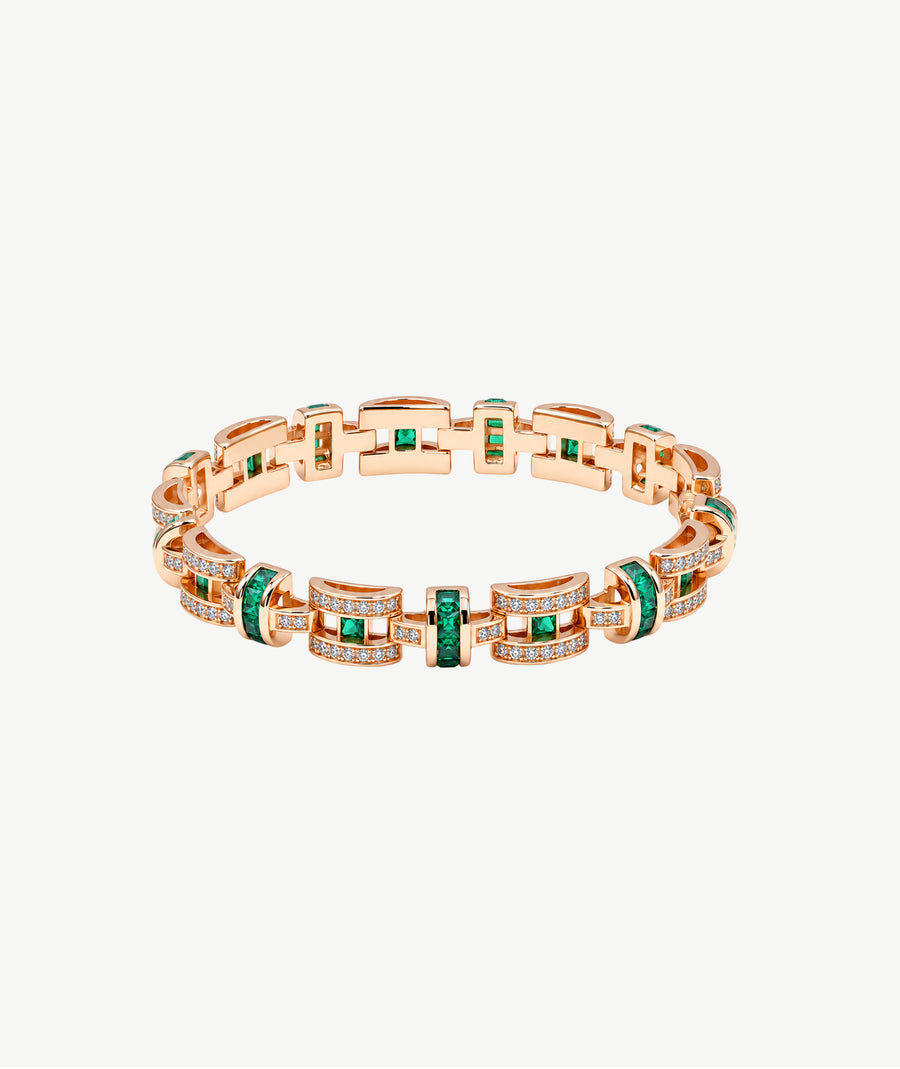 GREEN STONE ROSE GOLD PLATED SILVER BRACELET | سوار فضة مطلي روز جولد بأحجار خضراء