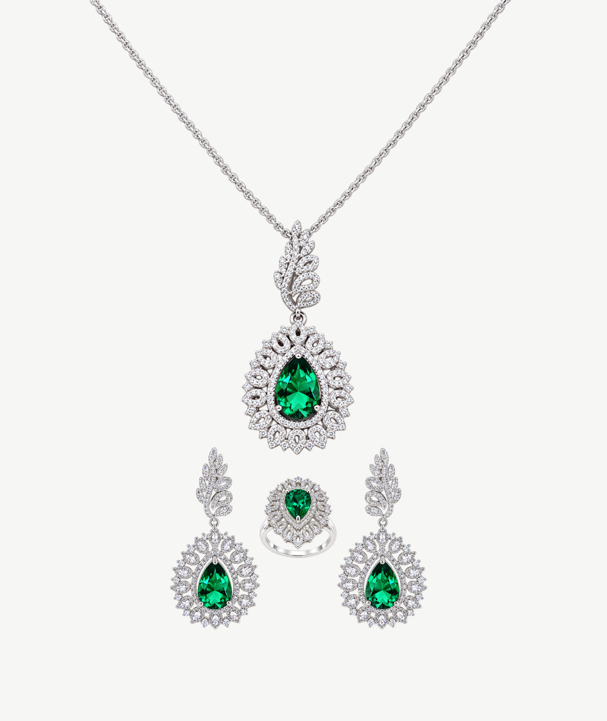 GREEN STONE SILVER WEDDING SET | طقم زفاف فضة بأحجار خضراء