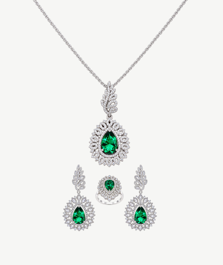 GREEN STONE SILVER WEDDING SET | طقم زفاف فضة بأحجار خضراء